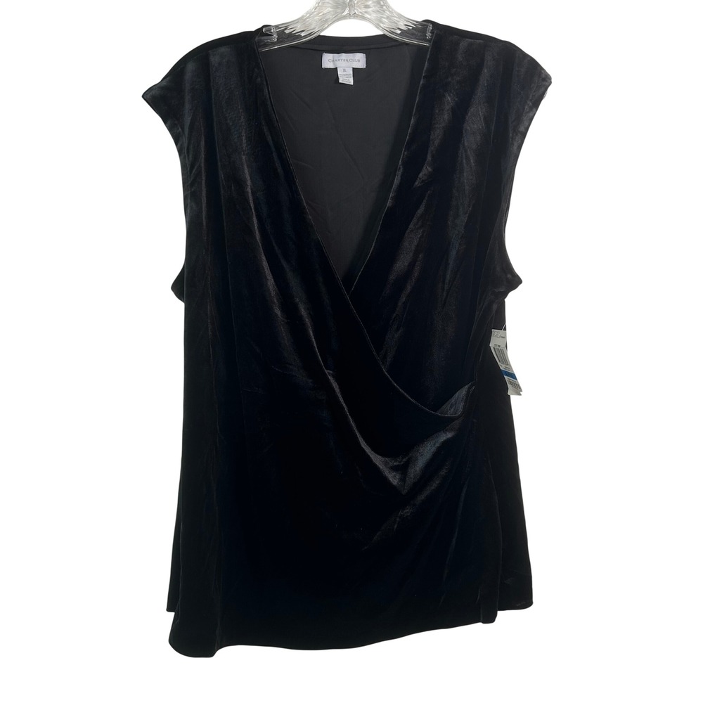Charter Club Black Velvet Wrap Top Sleeveless Surplice V-Neck XL